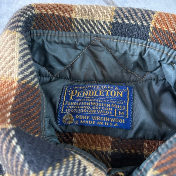 Vintage 70s Pendleton Board Shirt Jacket HEAVY WOOL Plaid Brown Medium USA Made* - Picture 9 of 9